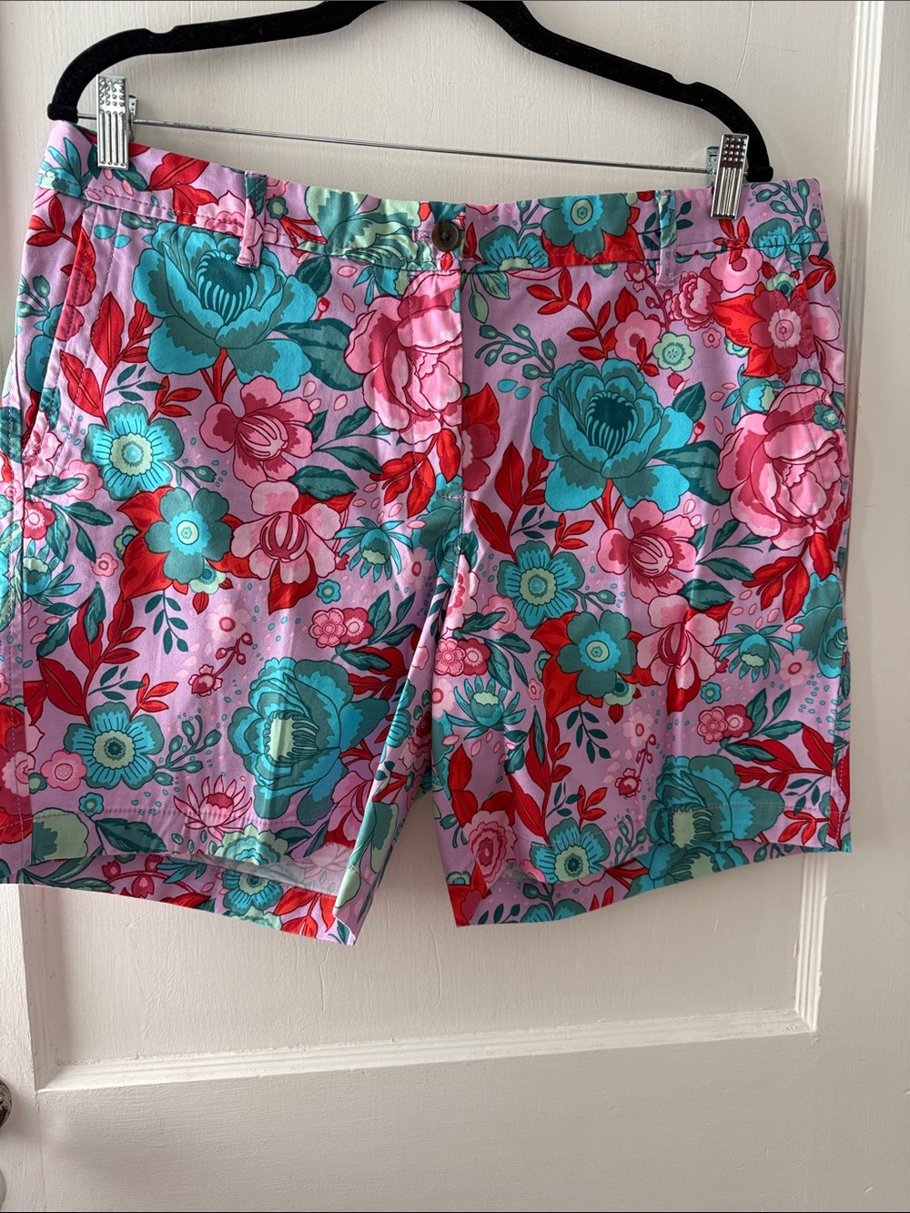 Talbots Pink Floral Flat-Front Shorts with Teal & Red Accents